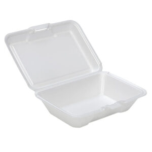 Microwavable White Plastic Hinged Lid 1 Comp CS 9001 - 9X9 - 150/CS