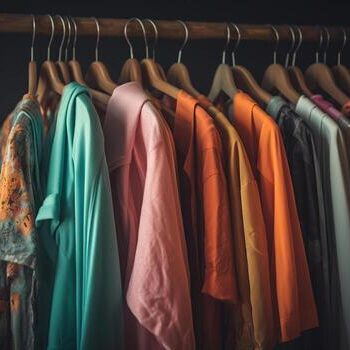 choice-of-fashion-clothes-of-different-colors-on-wooden-hangers-generative-ai-photo choice-of-fashion-clothes-of-different-colors-on-wooden-hangers-generative-ai-photo